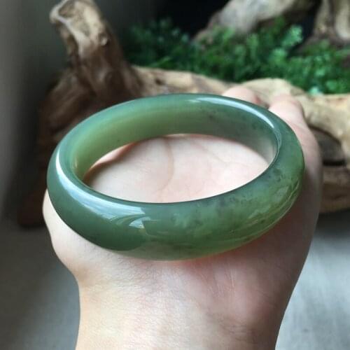 H59#Hetian jade smoke purple floating flower bracelet Qinghai material green jade medium wide jade bracelet