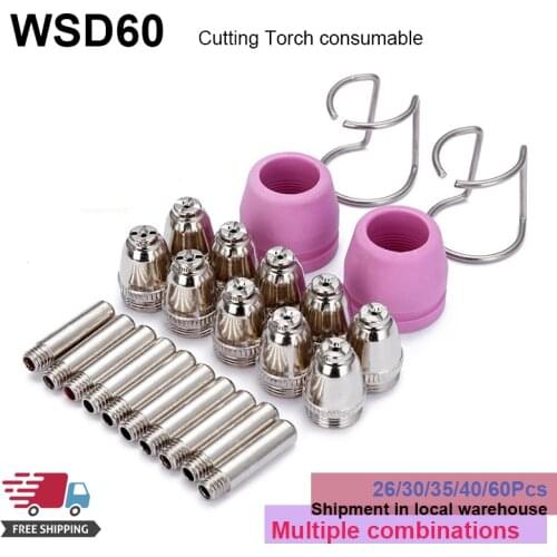 SG55 AG60 WSD60 Consumables KIT Electrodes Sheild Cups TIPS Spacer Guide Plasma Cutter Welder Torch 34PK Multiple Combination
