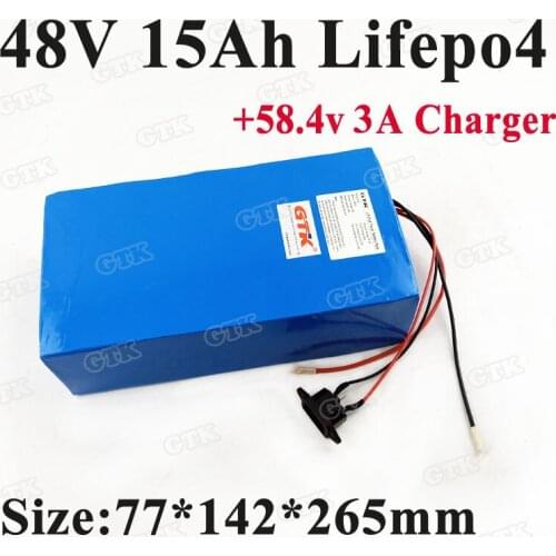 Power 48v 15ah lifepo4 lithium battery pack electric bike kit with BMS for electric scooter bike 1000w 1500w +58.4V 3A Charger