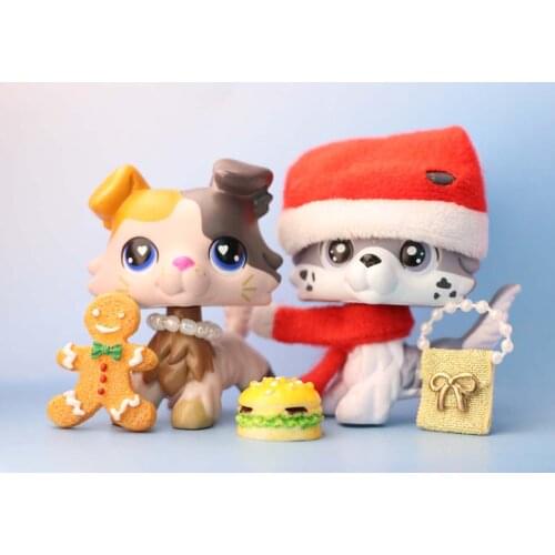 Lpssoldtime 2pcs Toys) Pet Shop Calico Collie And Elk Collie Dog Puppy With Christmas Accessories Figures Kids Toy Gift