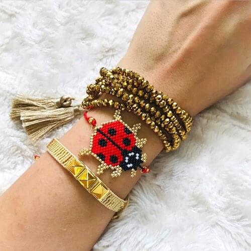 Multi-layer Crystal Beaded Rivet Couple Set Miyuki Rice Bead Hand-woven Beetle Ethnic Style Bracelet Ethnic Jewelry Wholesale