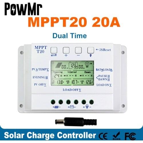 MPPT 20A Solar Panel Controller 12V 24V Solar Controller Dual Timer Function for PV lighting System LED T 20 Solar Regulator