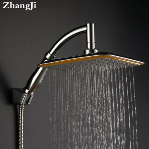 ZhangJi 20cm Square Rainfall Shower Head 8" Top Shower ABS Chrome Waterfall Top Spray Silicon holes Shower Head with Shower Arm