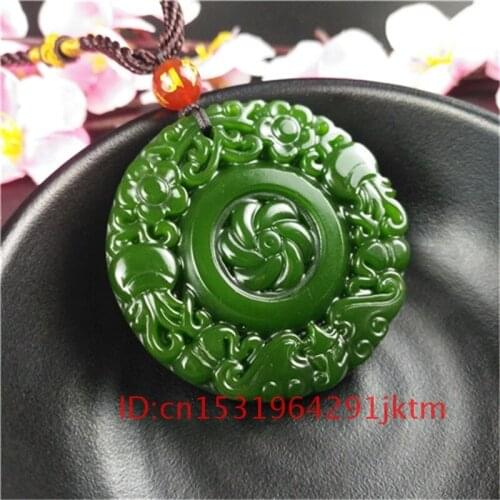 Charm Hand Pendant Green for Bat Carved Flower Natural Men Gifts Women Jade Chinese Necklace Jewelry Jadeite Fashion Amulet