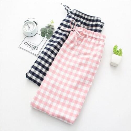 Autumn Couples matching Pants 100% Cotton sleeping bottoms Female nighty trousers Ladies Casual Plaid pajama pants Plus size