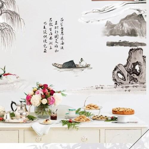 Chinese Style Ink And Wash Moutain Tree Poet Poetic Nature Wall Posters Wall Stickers Home Decor Living Room Decoration Murals