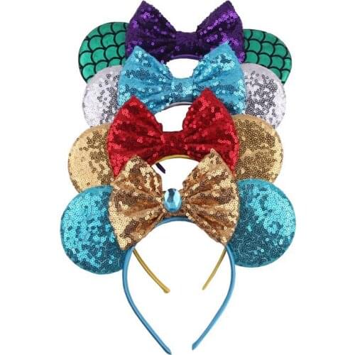 Girls Glitter Sequins Hairband Rhinestone Mouse Ears Bow Headband Mujer Kids Party Hair Accessories Women Headwear Head Hoop