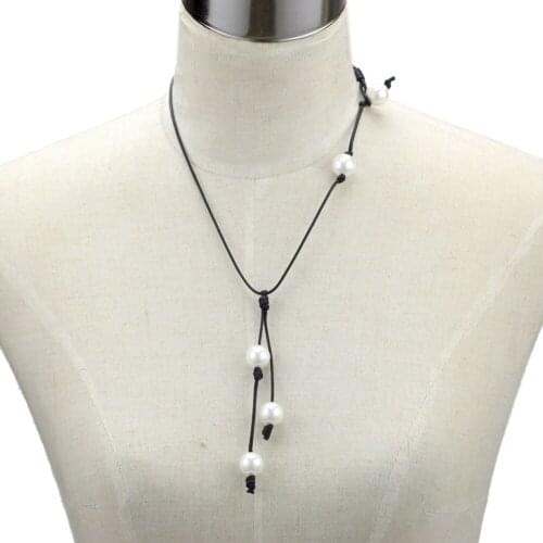 Freshwater Cultured Simulated Long Leather Pearl Necklace Choker For Women