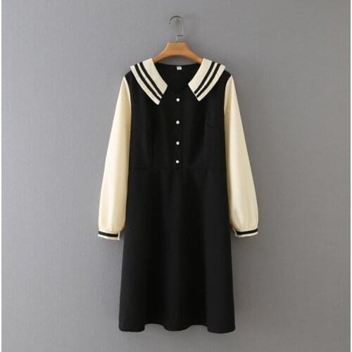 Plus Size Womens Striped Elegant Spring Summer Dress Female Long Sleeved Patchwork Knee Length Midi Dresses