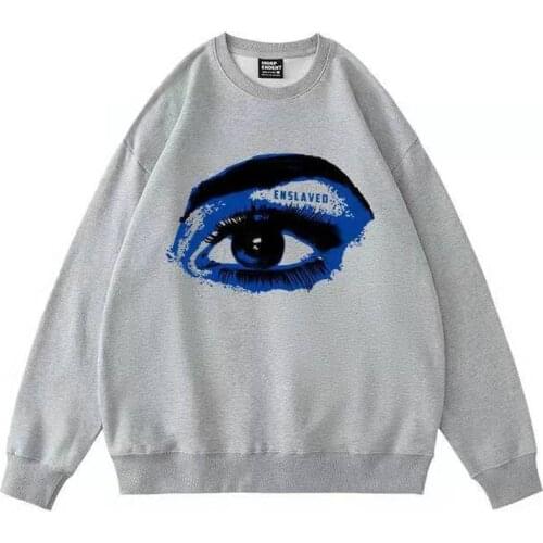 Eye Print White Black Splicing Loose Crewneck Sweatshirt Women Hoodies Streetwear Girls Brand Design Fashion Autumn Plus Size BF