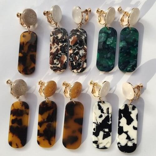 UJBOX Clip Earrings Without Piercing Girls Geometric Strip Green Leopard Acetate Earrings Acetic Acid Jewelry Gift Wholesale