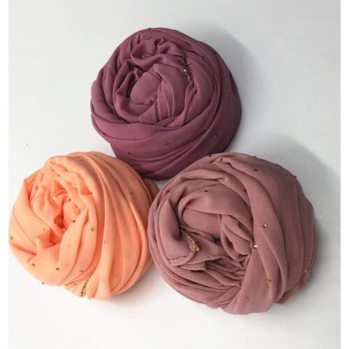 Hot sale high quality codiaeum gold beads border scarf women shawl solid chiffon bandana foulard hijab muslim wraps 150pcs/lot