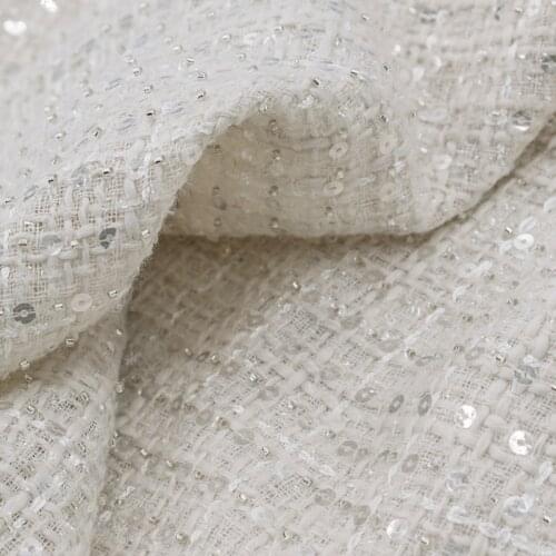 White Beads Sequins Weaving Tweed Fabric For Coat Tissus Au MÈTre Telas Por Metro Ткань Для Шитья Tela Sewing Tissu By The Yard