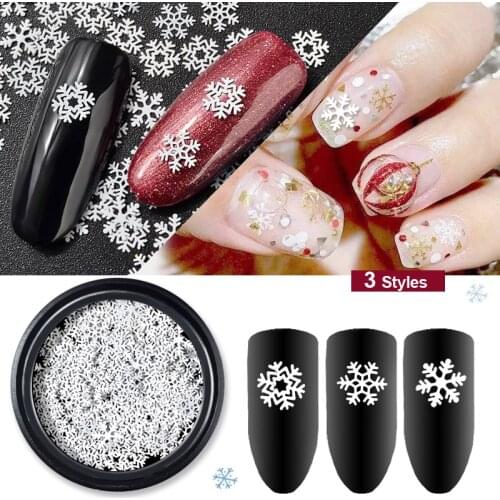 1Box Christmas Series Nail Art 3 Types Snowflake Slice Sequins White Glitter 3D Nail Tips Accessories Manicure Decoration Tools