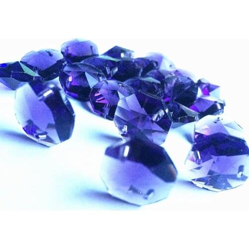 1000pcs 14mm Violet Crystal Octagon Beads in 2 Hole Garland Strands Crystal Chandelier Parts, Crystal Beads Curtain Accessories