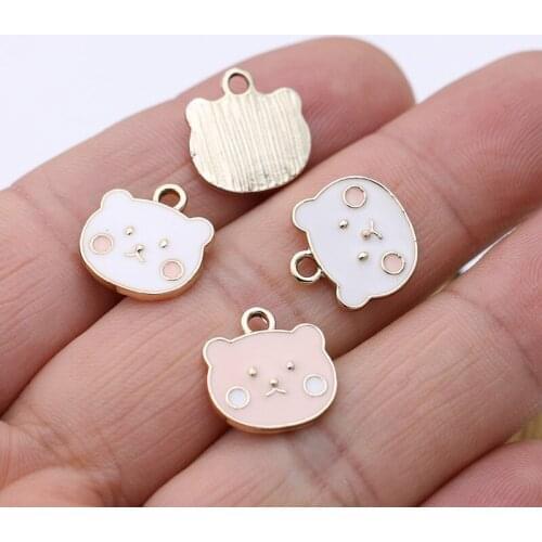 20PCS Enamel Pink Bear Head Charm Pendant for Jewelry Making Earrings Bracelet Accessories DIY Craft 14x14mm