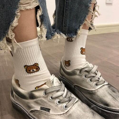 2020 New Cute Kawai Cartoon Women Combed Cotton Socks Women Funny Bear 5 colors Lovely Animal Pattern Casual Sock