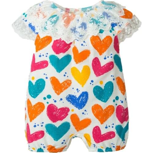 2021 Baby Summer Clothing Newborn Infant Baby Girls Colorful Love Print Lace Kawaii Romper Bodysuit Clothes bimba
