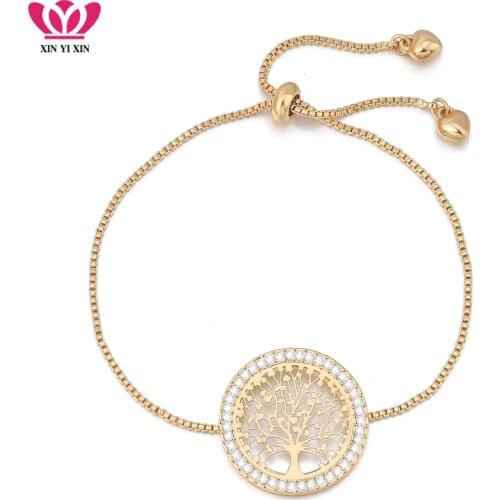2020 New pulseira mujer moda Clear Crystal Gold Charm Bracelets Bangles For Women Tree of Life Adjustable Bracelet Jewelry Gift
