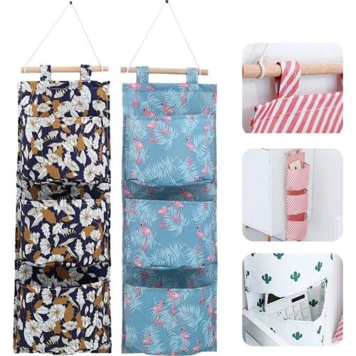3 Pocket Hanging Storage Bag Dormitory Wardrobe Organizer Hanging Organizer Glasses Cosmetics Bags Printed Storage Bag