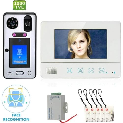 7" Visual Video Door Phone Doorbell Intercom System with Face Recognition Fingerprint RFIC Wired Rainproof IR 1000TVL Camera