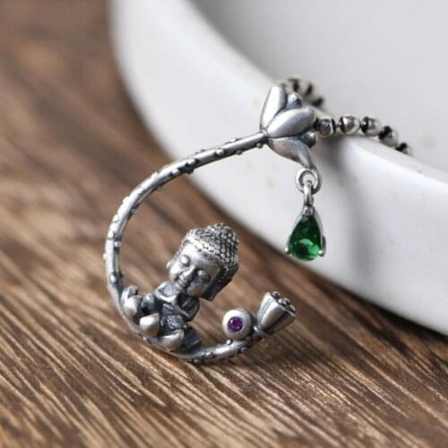 925 Sterling Silver vintage Buddhist lotus baby Buddha for women pendant charm jewelry A5804