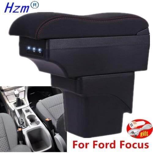 Car Armrest For Ford Focus 2 Mk2 2005-2011 nterior Retrofit parts Center Centre Console Storage Box with USB LED