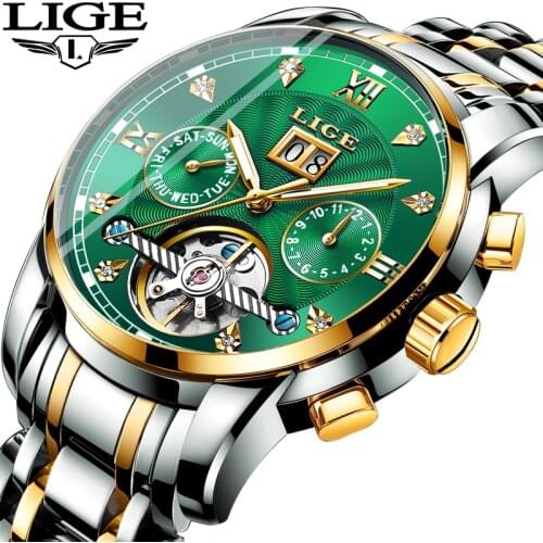 LIGE Genuine Watch Men Automatic Mechanical Tourbillon Watch Luxury Fashion Stainless Steel Sport Watches Mens Relogio Masculino