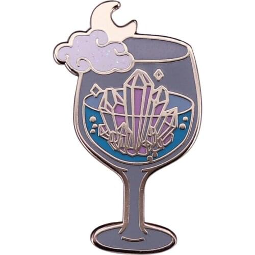 Crystle Sky Wine Glass Moon Cloud Drink Brooch Pins Enamel Metal Badges Lapel Pin Brooches Jackets Fashion Jewelry Accessories