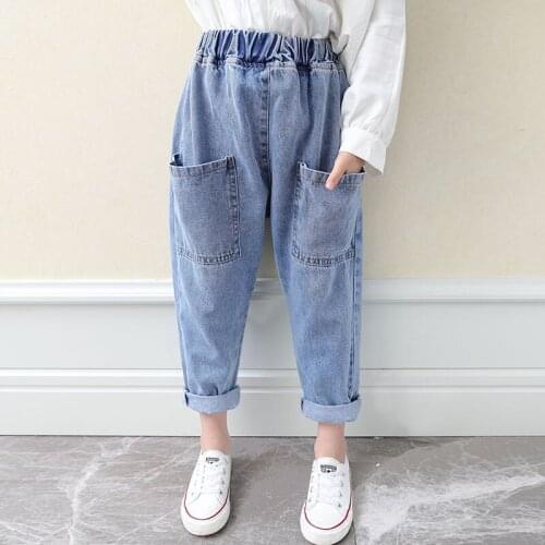 4 5 6 7 8 Years Toddler Girls Jeans Spring Autumn Korean Casual Denim Pants Fashion Elastic Waist Jeans for Girls New Arrival