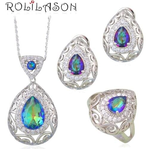 Fantastic Gifts Mystic for Women silver plated filled Zircon Fashion Jewelry Set Earring Necklace Ring Sz #6#7#8#9#10 JS665