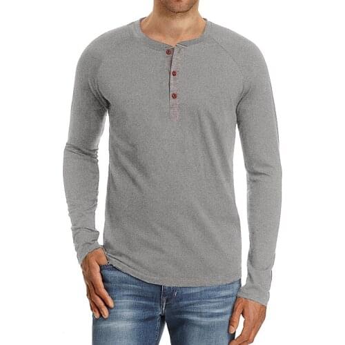 Fashion Henley Oversize T Shirts For Men Solid Long Sleeve Tops Button Casual Vintage T-shirt Men Clothing 2021 Summer New
