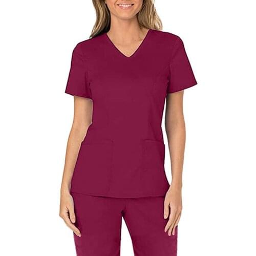 Fast Delivery Tshirt Women Short Sleeve V-neck Tops Working Uniform Solid Color Aesthetic Ropa Mujer Camisetas Top Women T Shirt