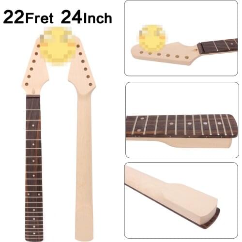 Fit Diy 22 Fret 24 inch Electric Guitar Neck Maple+Rosewood Fingerboard Hand-Made Unfinished