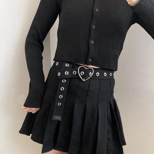 Punk Canvas Belts For Women Men Metal Hole Heart Round Square Buckle Waist Strap Girl Youth Jeans Trouser Adjustable Waistband