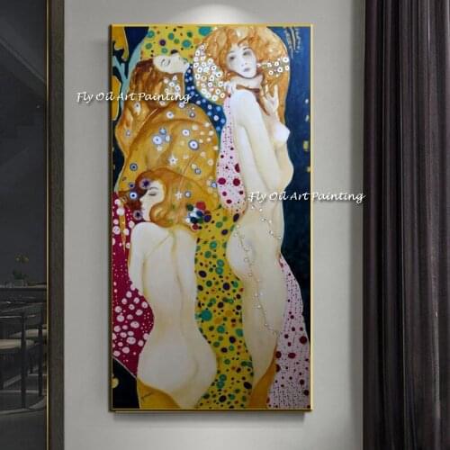 The Three Ages of Woman by Gustav Klimt Oil Painting on Canvas Handpainted Scandinavian Wall Art Picture for Living Room