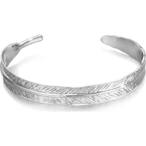 ANNA QUEEN Simple Cuff Bracelet for Women 18 K White Gold Plated Opening Adjustable Bangle Bracelet for Women Jewelry SLW0104