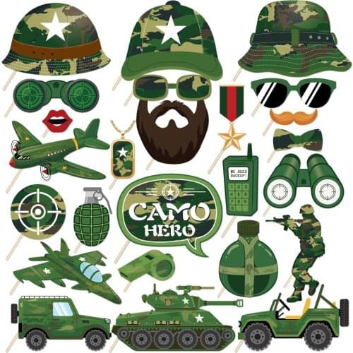 DIY Cool Camouflage Tank Fighter Happy Birthday Party Supplies Photo Booth Props Photobooth Props Camo War Party Decorations