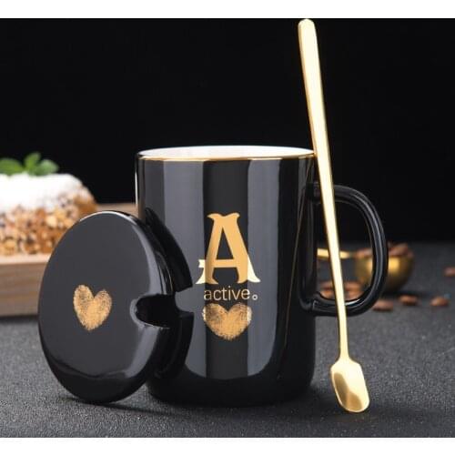 Lettered Mug Surname Creative Ceramic Cup Cool Hipster Coffee Cup with Lid Spoon Couple Gift Cup Mug lovers cup water cup