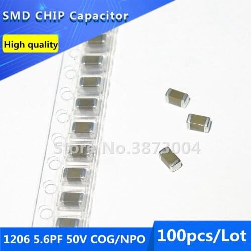 100pcs 1206 5.6PF 50V COG/NPO 0.5% Thick Film Chip Multilayer Ceramic Capacitor