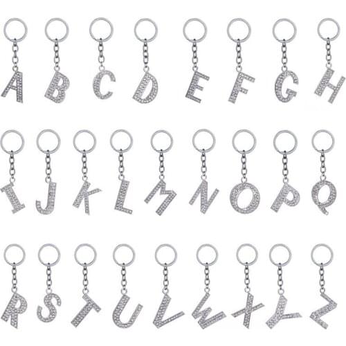 TEH Fashion Letter Pendant Keychains Crystal Key Ring Man car Jewelry Keyrings For Women Bag Charms Accessories Gifts