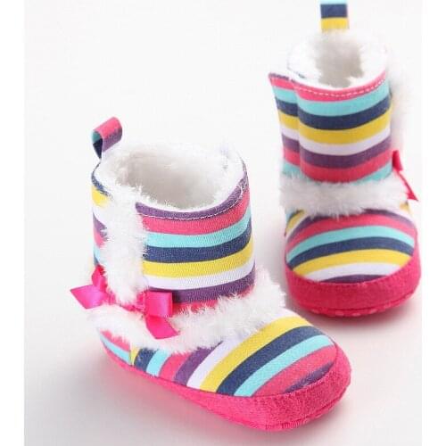 Fashion Rainbow Striped Warm Winter Baby Boots Girls Soft Sole Non-Slip Shoes Infant Toddler Super Warm Baby Boots Girls Shoes