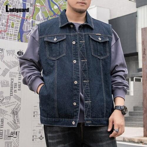 Plus Size Men Demin Jackets 2021 New Spring Autumn Jean Outerwear Multi-pockets Sleeveless Vest Demin Jacket Sexy Male Clothing