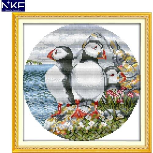 NKF Three Penguins Animal Pattern Handmade Craft Needlework Cross Stitch Embroidery Kit Cross Stitch for Home Decor