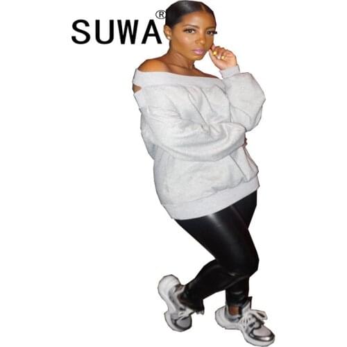 20202 New Product Solid Color Knit Slash Collar Long Sleeve Top Tunic Back Hole Trendy Chic Party Pullover Streetwear