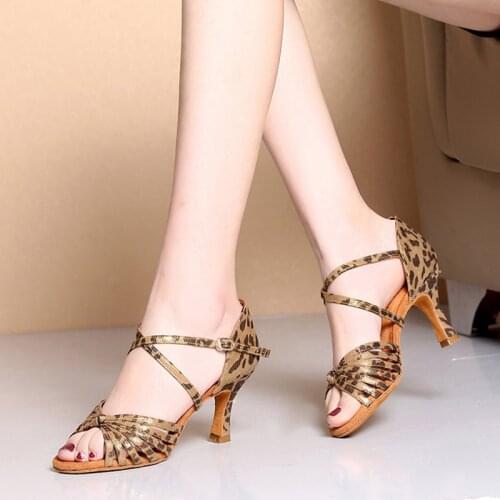 New professional leopard glitter satin soft bottom indoor teacher shoes latin american ballroom dance shoes adult women