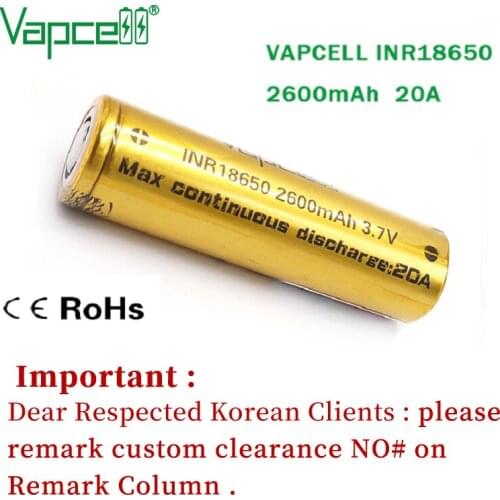 Free shipping original Vapcell 18650 2600mAh 20A anti-interference 3.7V rechargeable Li-Ion battery for box mod/Flashlight