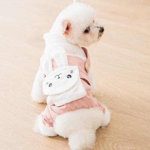 Thicken Fleece Warm Pet Dog Jumpsuits Autumn Winter Hoodie with Rabbit Backpack Coat Four Feet Overalls Puppy Sweatshirt Jacket