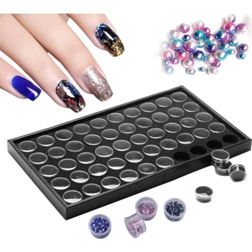 Professional Nail Art Empty Glitter Dust Moonstone Beads Powder Container Jewelry Display Box Case Holder 50 Pots