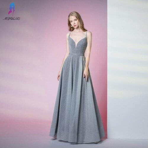 Simple Gray Slit Evening Dresses Long Straps Formal Gown Lace-Up Back MSHBLUE